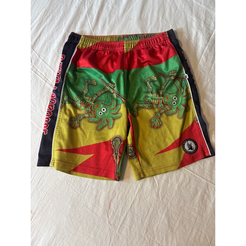 Flow Society Rasta Lacrosse Shorts Youth XL Multi Good Skeleton Frog Mesh Sport